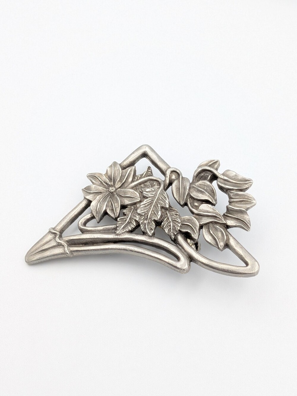 Vintage Seagull pewter Canada large modernist nature floral brooch pin